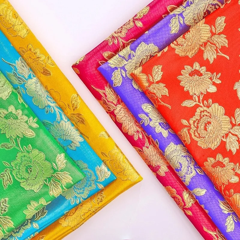 rosas doradas y de cinco colores, brocado, jacquard, jacquard de seda dorada y plateada, adecuado para tejidos para el hogar, cajas de pañuelos, hangi