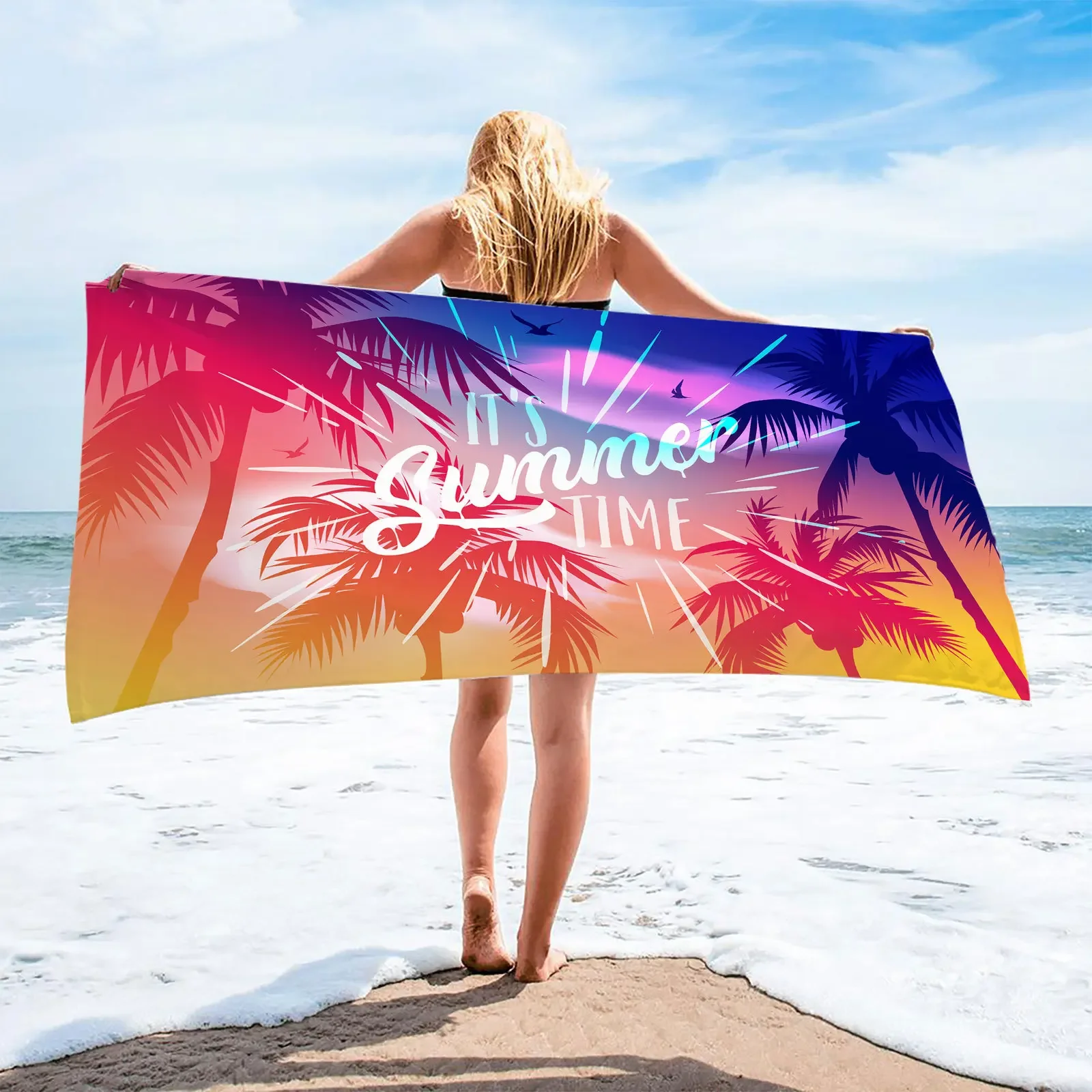 

European Summer Text Print Beach Towel No Sand Free Quick Dry Surf Poncho Bath Summer Swimming Yoga Camping Gym Gifts Women Men