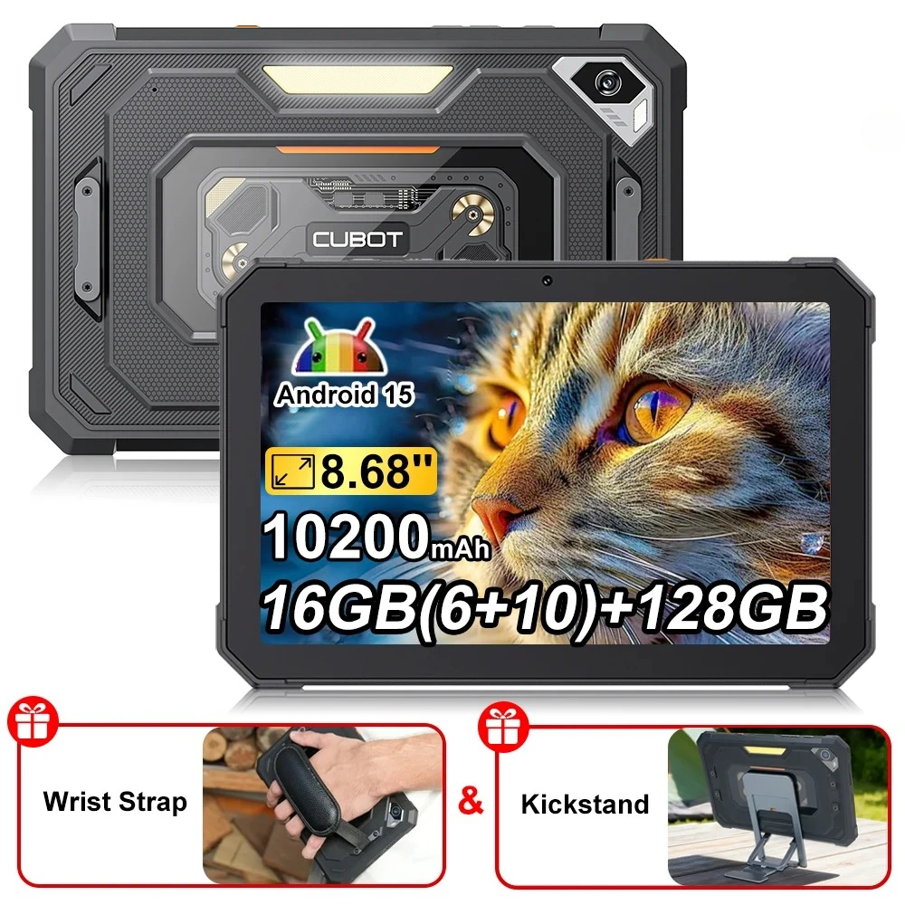 Verzending vanuit Frankrijk: Cubot Tab KingKong Mini Android 15 Robuuste Tablet 16GB(6+10) 128GB 10200mAh 8.68” 90Hz Campinglamp 48MP