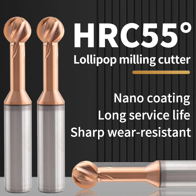 Tungsten Steel Carbide Lollipop Ball End Mill Ball T-Shaped 2-Flute Arched Arc R Milling Cutter For Aluminum/Steel Endmills Tool