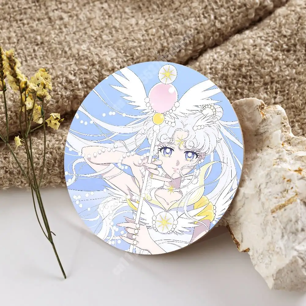 S-Sailor Usagi M-Moon Tsukino Magic Girl Wooden Cup Mat Cappuccino Vodka Juice Water Coaster for Flower Shop