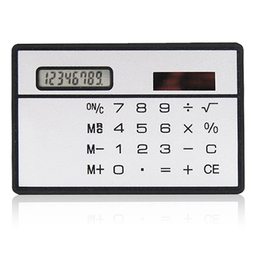 1 mini calculadora ultra-fino cartão de crédito tamanho de 8 dígitos portátil solar bolso calculadora escritório e material escolar