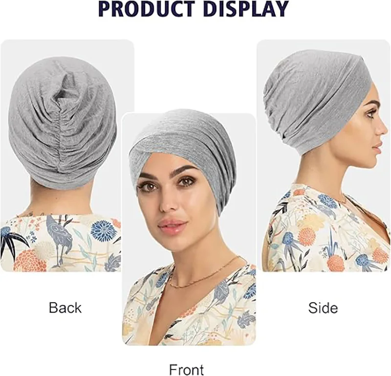 2 TEILE/LOS Kreuz Muslimischen Turban Einfarbig Baumwolle Chemo Hijabs Caps Frauen Hijab Motorhaube Haarausfall Kopftuch Bandanas Turbante – Detail 3