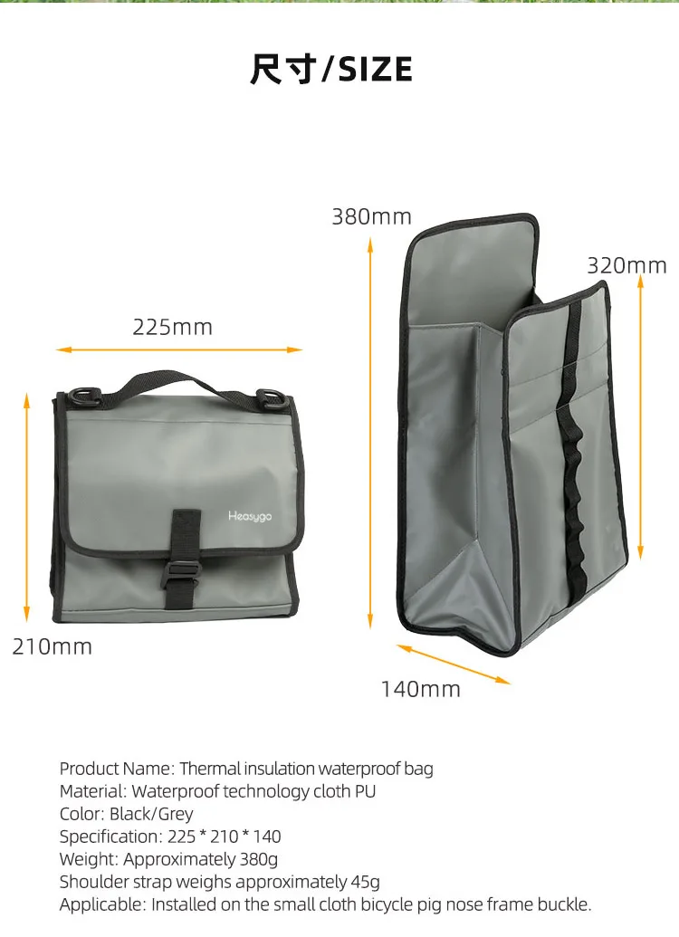 Heasygo 2505 Fahrrad-Lenkertasche mit Schnellverschluss für Brompton Vorderrohrkorb, Isoliertasche, Rahmenmontage mit Schweinenasenverschluss – Detail 4