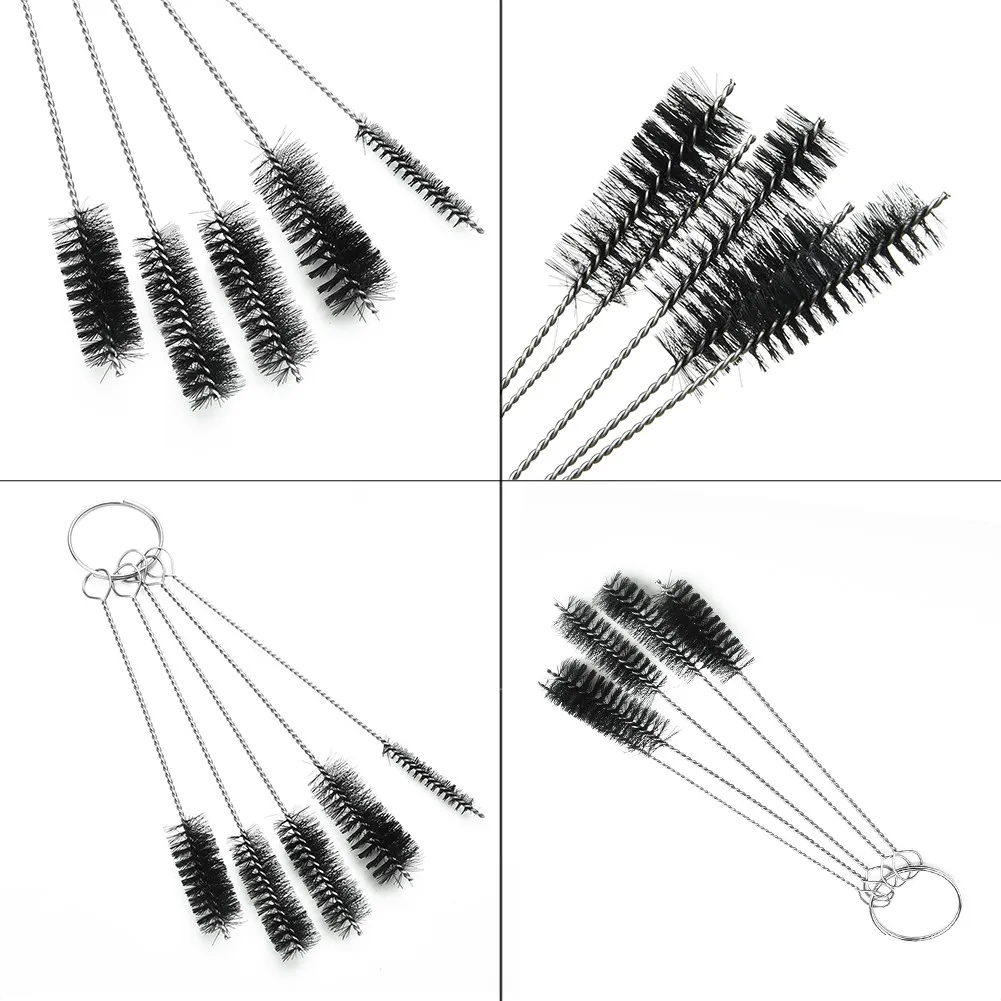 5Pcs Stainless Steel Wire Brushes Set Round Cylinder Bores Pipe Tube Cleaning Brush Hand Tools 2/4/5/6/8mm