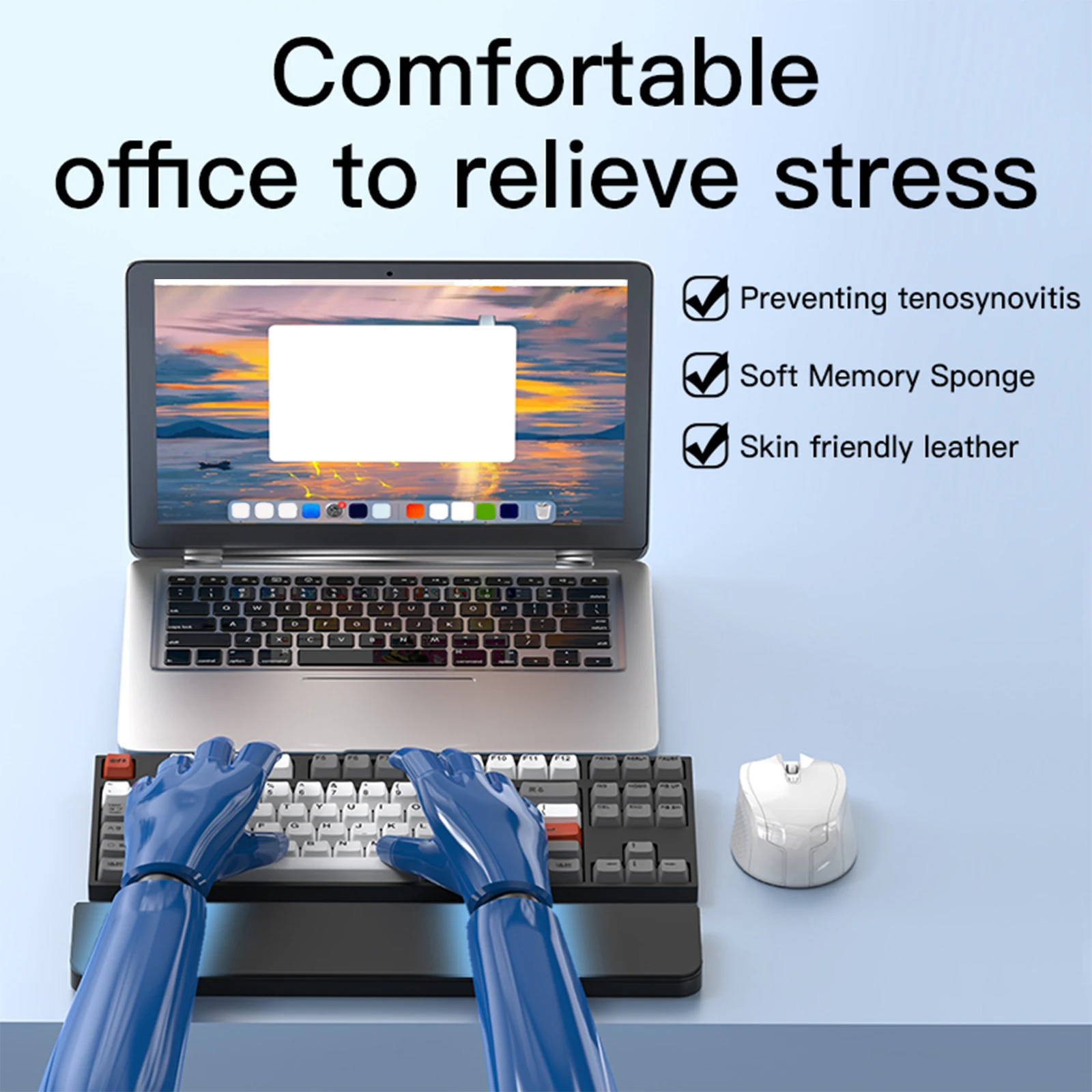 Keyboard Wrist Rest With 22 In 1 Cleaning Kit ABS & Leather Hand Wrist Rest Ergonomic Wrists Resting Guard for Office Use