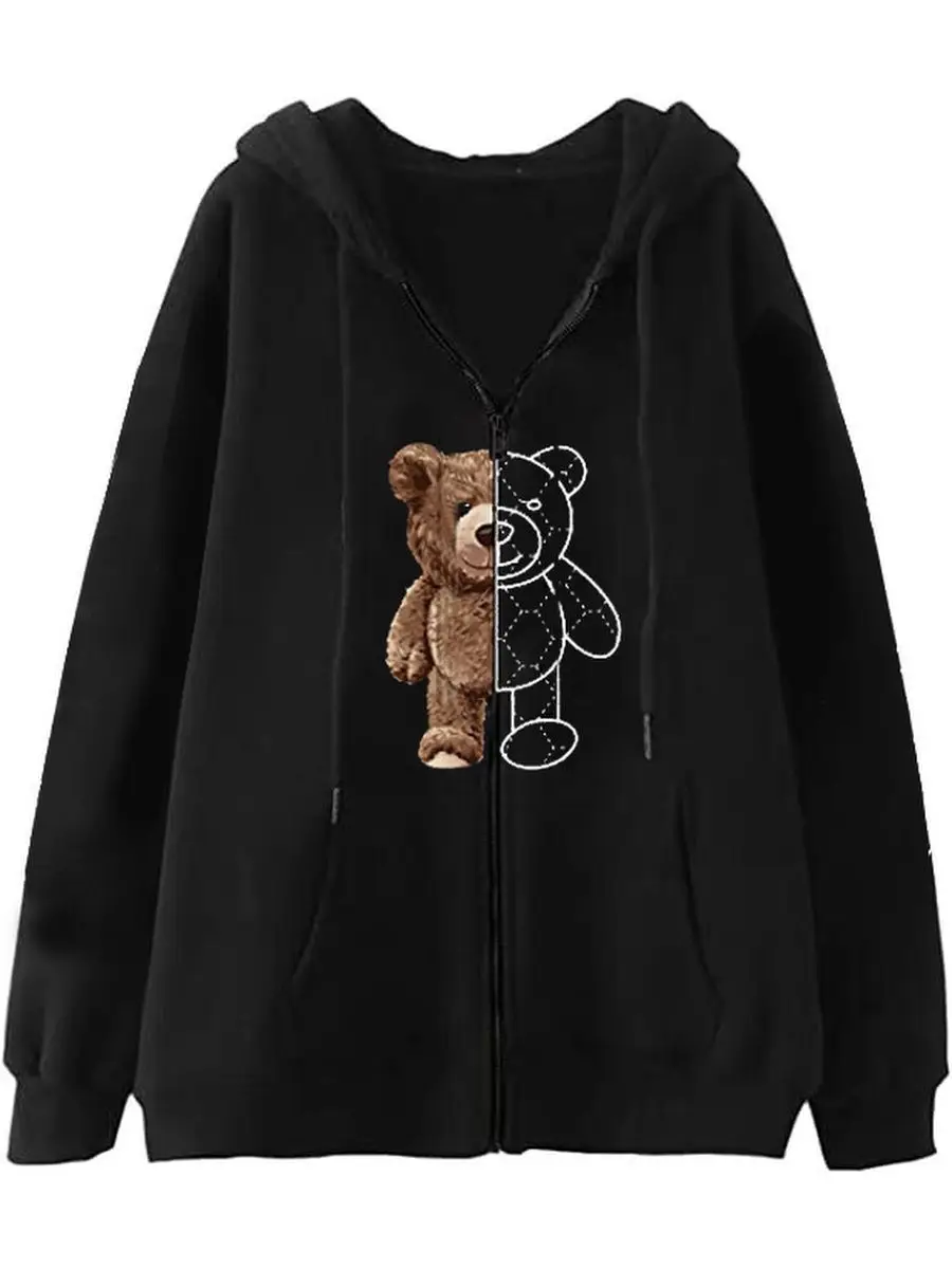 New Fun Teddy Bear Robot Printed Hoodie Clothing Casual Hoodie Men's Fashion Hoodie Wool Oversized Loose Comfortable Streetwear