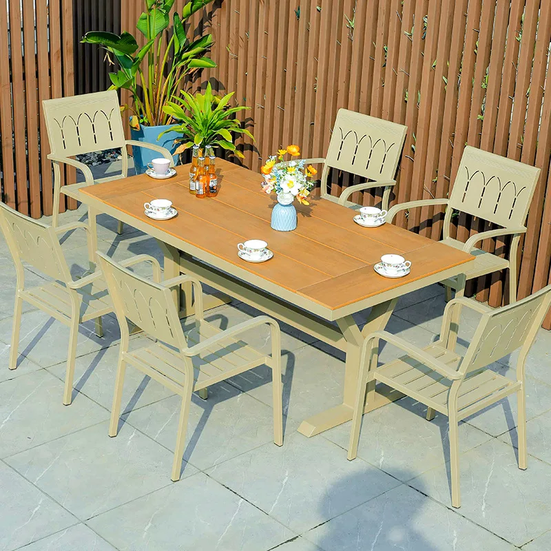 Outdoor courtyard leisure dining table and chairs Garden terrace cafe anti-corrosion wood table and chair combination