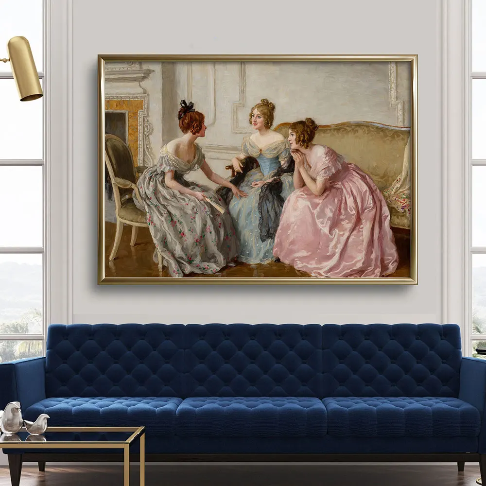 

Charles Haigh Wood British 1856-1927 Gossip Oil Famous Painting Poster Print Canvas Wall European Court Art Picture Room Decor