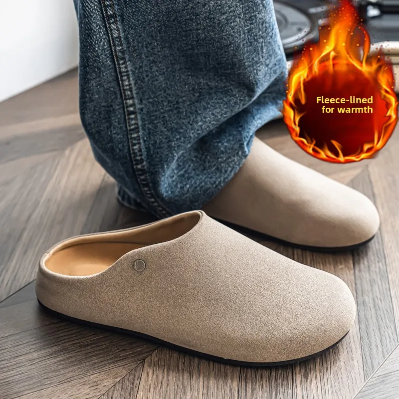 

Warm Fleece Lined Men's Shoes Winter Velvet Head Soft Wood Mule Half Slippers Casual Breathable Synthetic L...