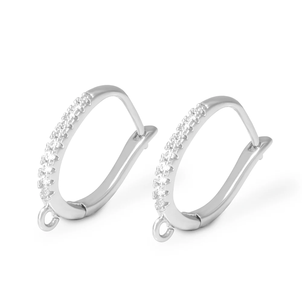 1 Pair DIY Earwire Fixtures 18K Gold/ Rhodium Plated With Zircon Accessories For Handmade Women\'s Earring Hooks Clasps Making