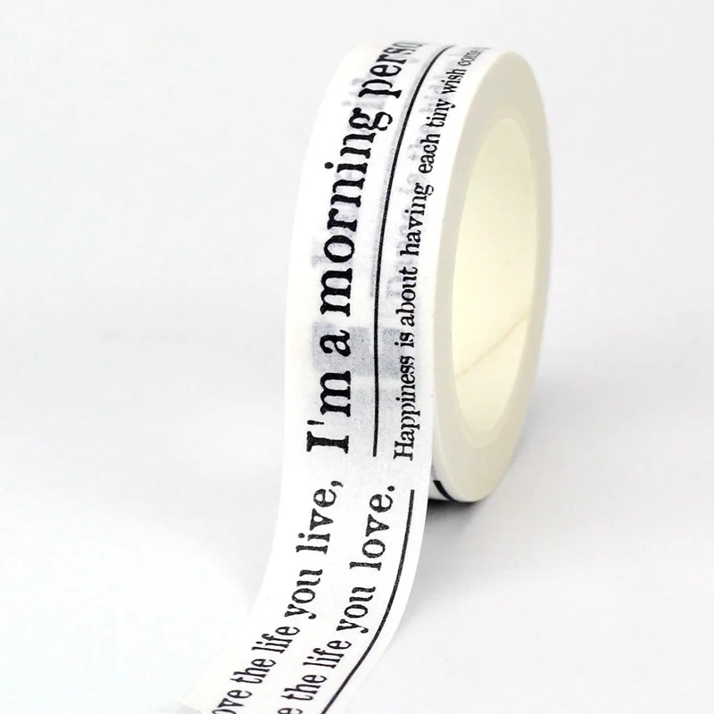 NEW 1PC. 10M Decorative Vintage Black and White English Words Paper Masking Washi Tapes Craft Journaling Cute Stationery