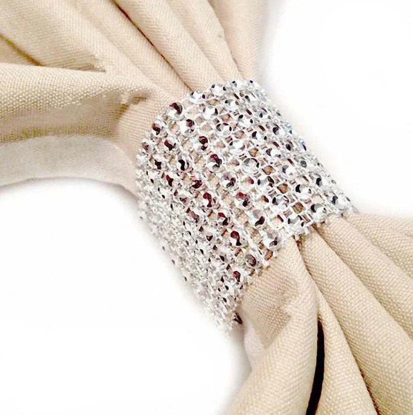 Gold Silver Napkin Buckle Napkin Ring Chairs Buckles Hollow 8 Row Net Diamond Napkin Buckle Wedding Festival Hotel Food Supplies