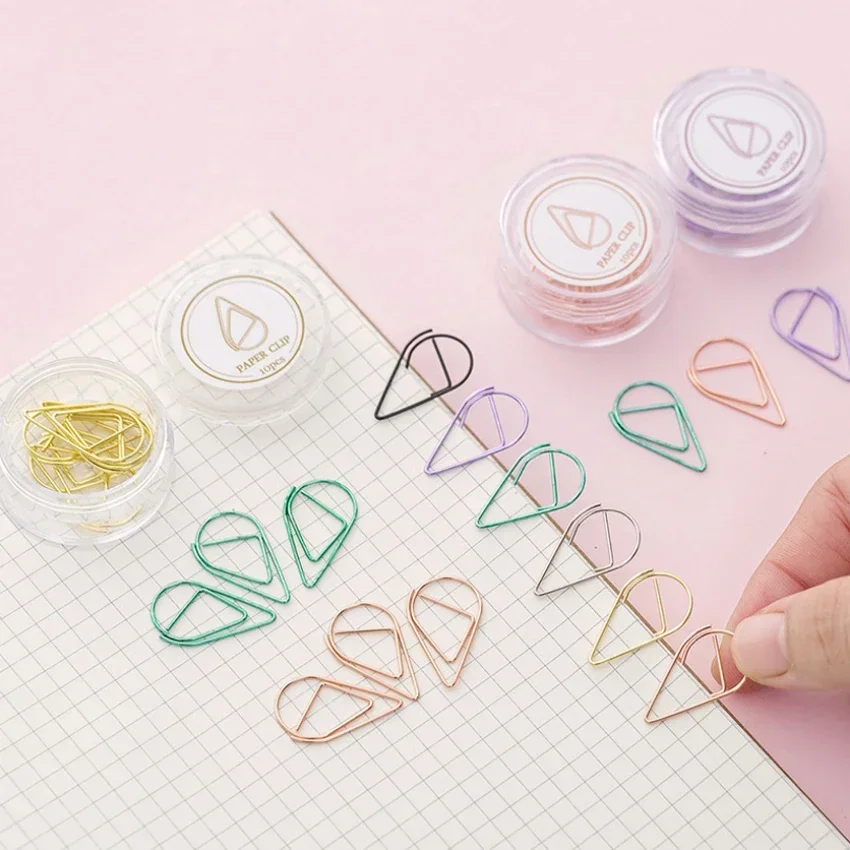 10Pcs/lot Simple Water Kawaii Shape Paper Clips Creative Bookmark Metal Clip Bookmark Office Stationery School Office Supply