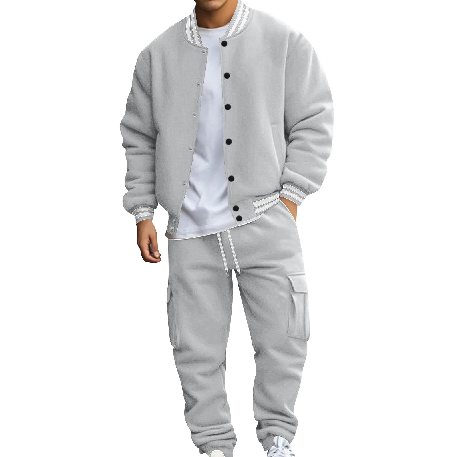 Completo da baseball da uomo casual con colletto rialzato Set da uomo autunno e inverno caldo stampa felpa con cappuccio spessa peluche allentata + pantaloni della tuta