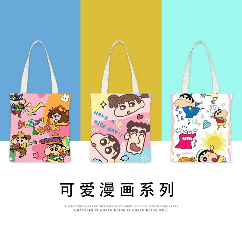 Crayon Shin-chan Canvas Bag Shoulder Large Capacity Girls Portable Canvas Bag School Bag Single Side No Zipper Cute Girly Heart