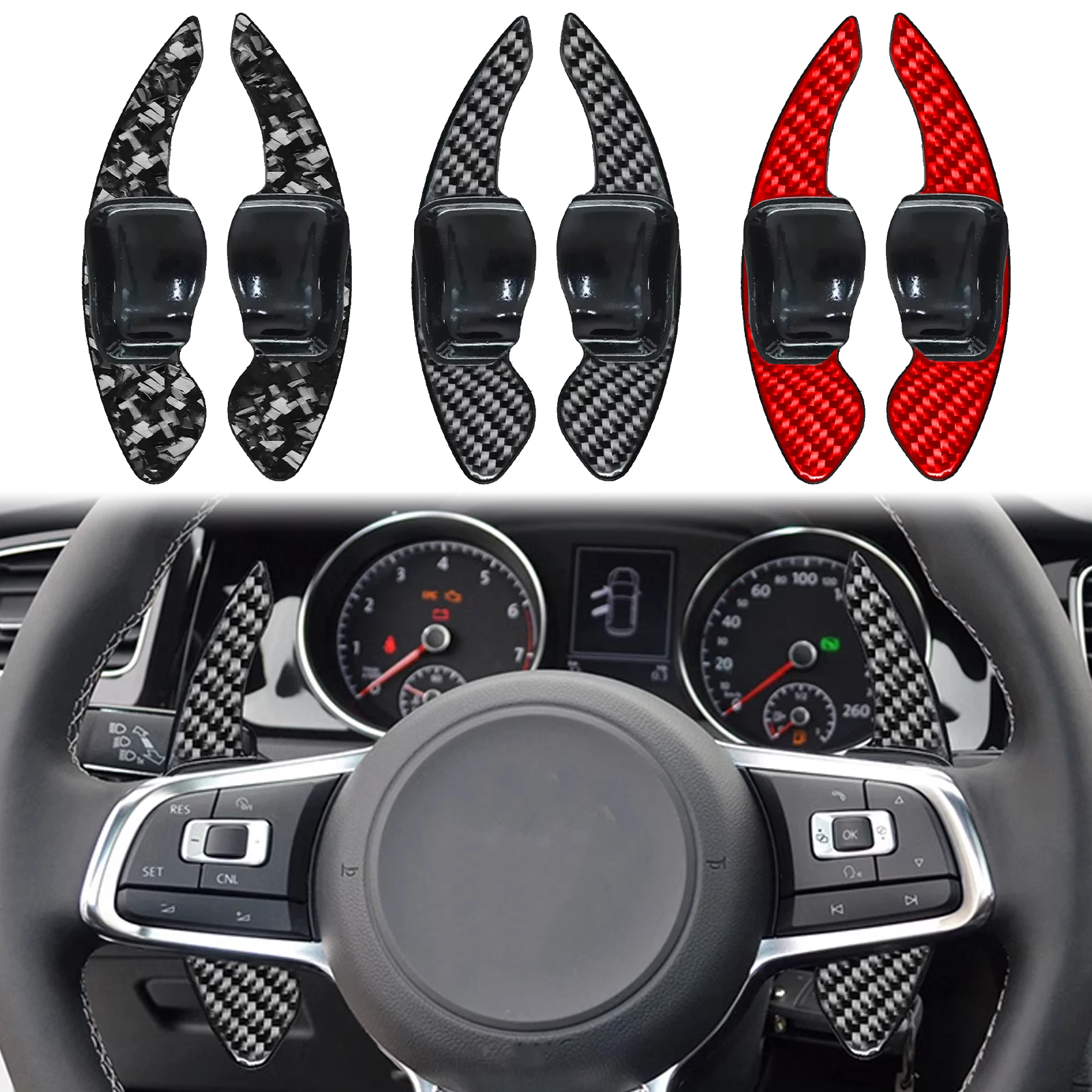 2Pcs Carbon Fiber Replacement Steering Wheel Shift Paddle Shifter For VW Golf 8 GTI Touron CC POLO Scirocco Tiguan TAYRON Passat