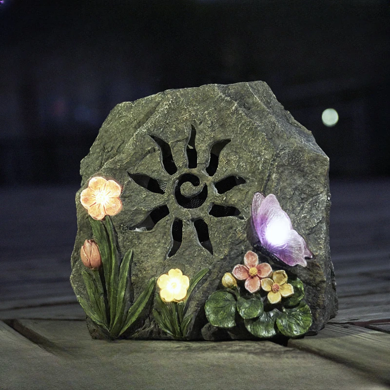 Pinzhu solar wireless bluetooth speaker butterfly flower stone outdoor waterproof garden audio lawn speaker