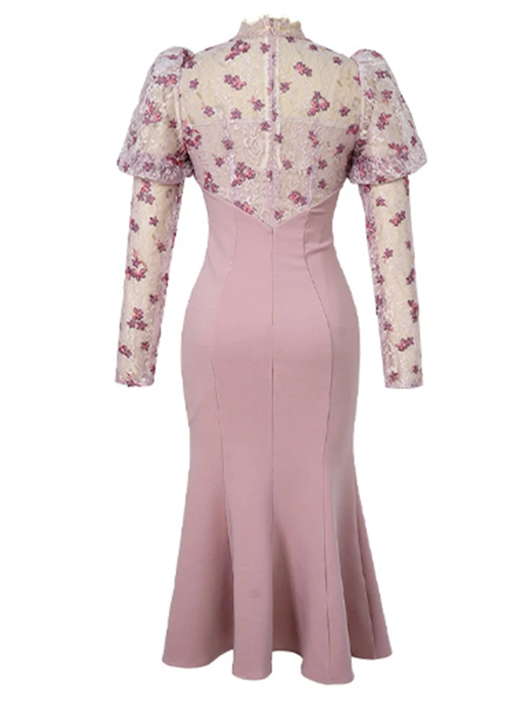 Abito Qipao rosa stile Vintage donna dolce squisito pizzo trasparente ricamo impiombato abito a coda di pesce festa di compleanno abiti Mujer