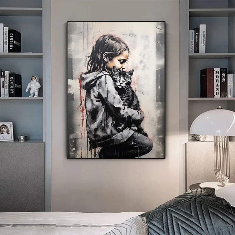 البوب شارع الكتابة على الجدران جدار الفن بانكسي صبي فتاة مع بالون على قماش الملصقات والمطبوعات اللوحة لغرفة المعيشة ديكور المنزل الهدايا