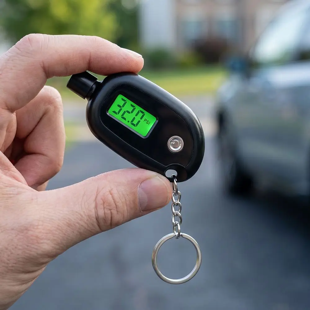 Mini Size Digital Keychain Tire Pressure Gauge LCD Display Keychain Style Tire Pressure Meter Pressure Gauge Safety Alarm
