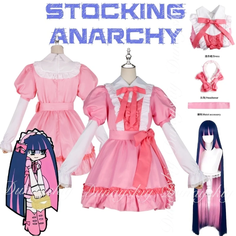 

Трусики и чулки с подвязками, аниме-чулок, анархия, косплей с длинным париком, розовый косплей в стиле Лолиты, искусственный костюм
