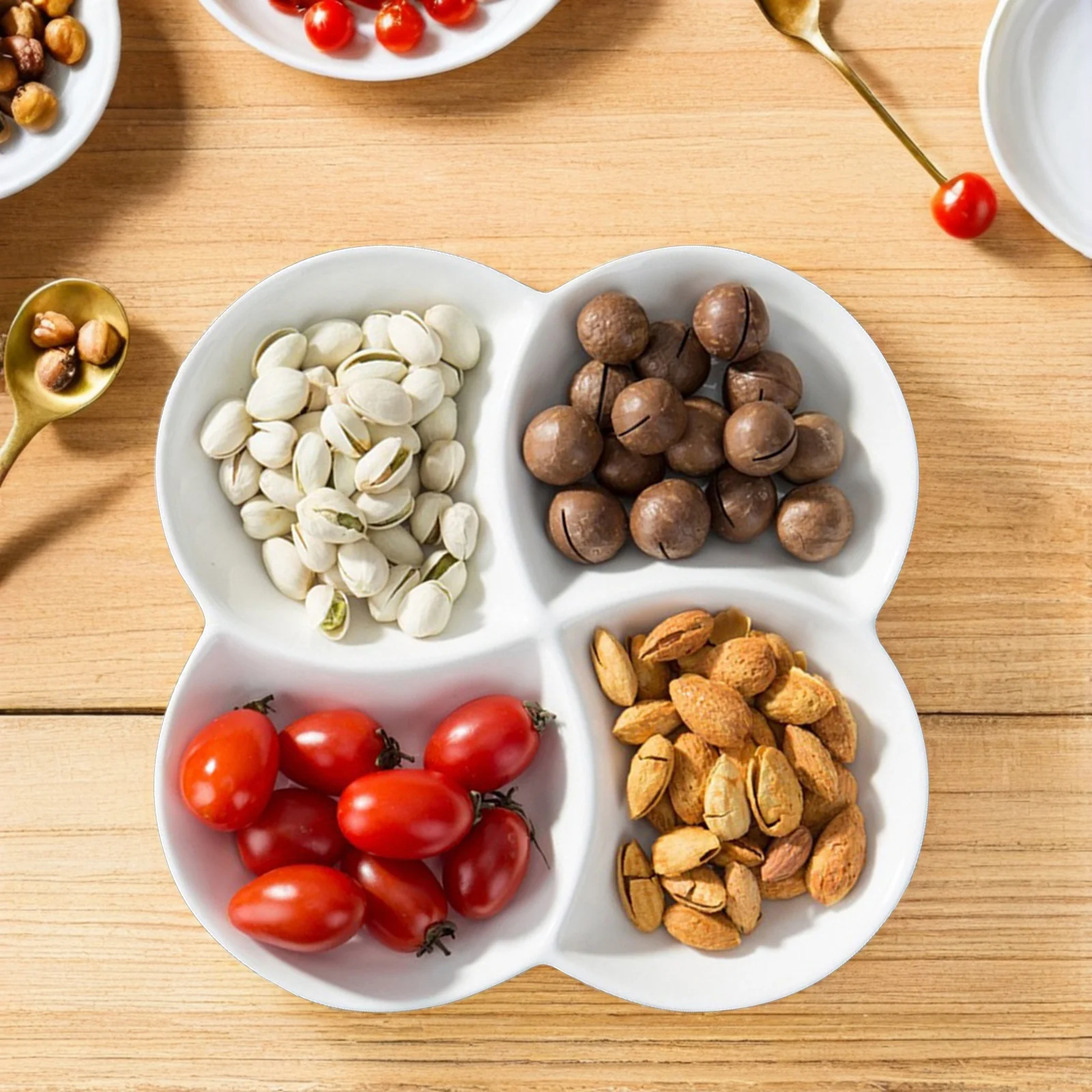 

Fruit Snack Tray Premium Melamine Multi-Grid Design Dried Food Storage Plate Household Candy Serving Dish Smooth Surface