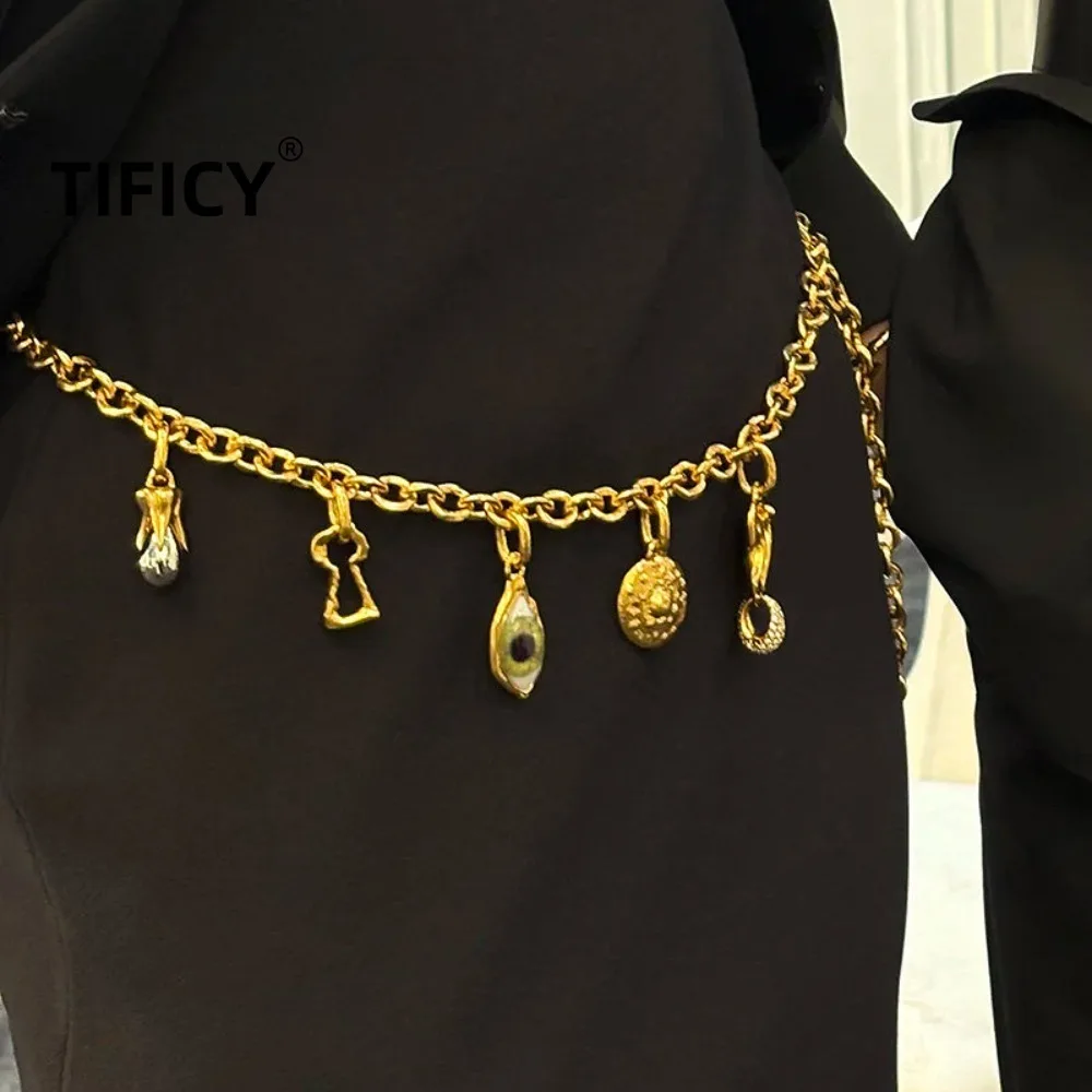 

High Street Pearl Waist Chain Retro Ins Gold Chain Eye Pendant Belt Women's Dress Decoration Waist Chain