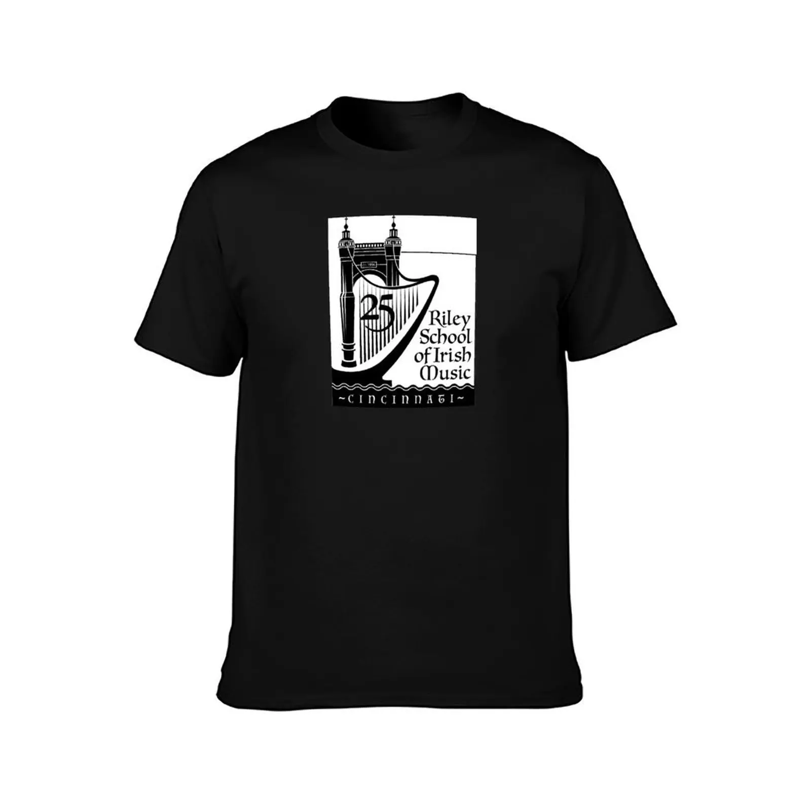 Black & White Large Print 25th Anniversary Logo T-Shirt Simple Casual Short Sleeve Tee