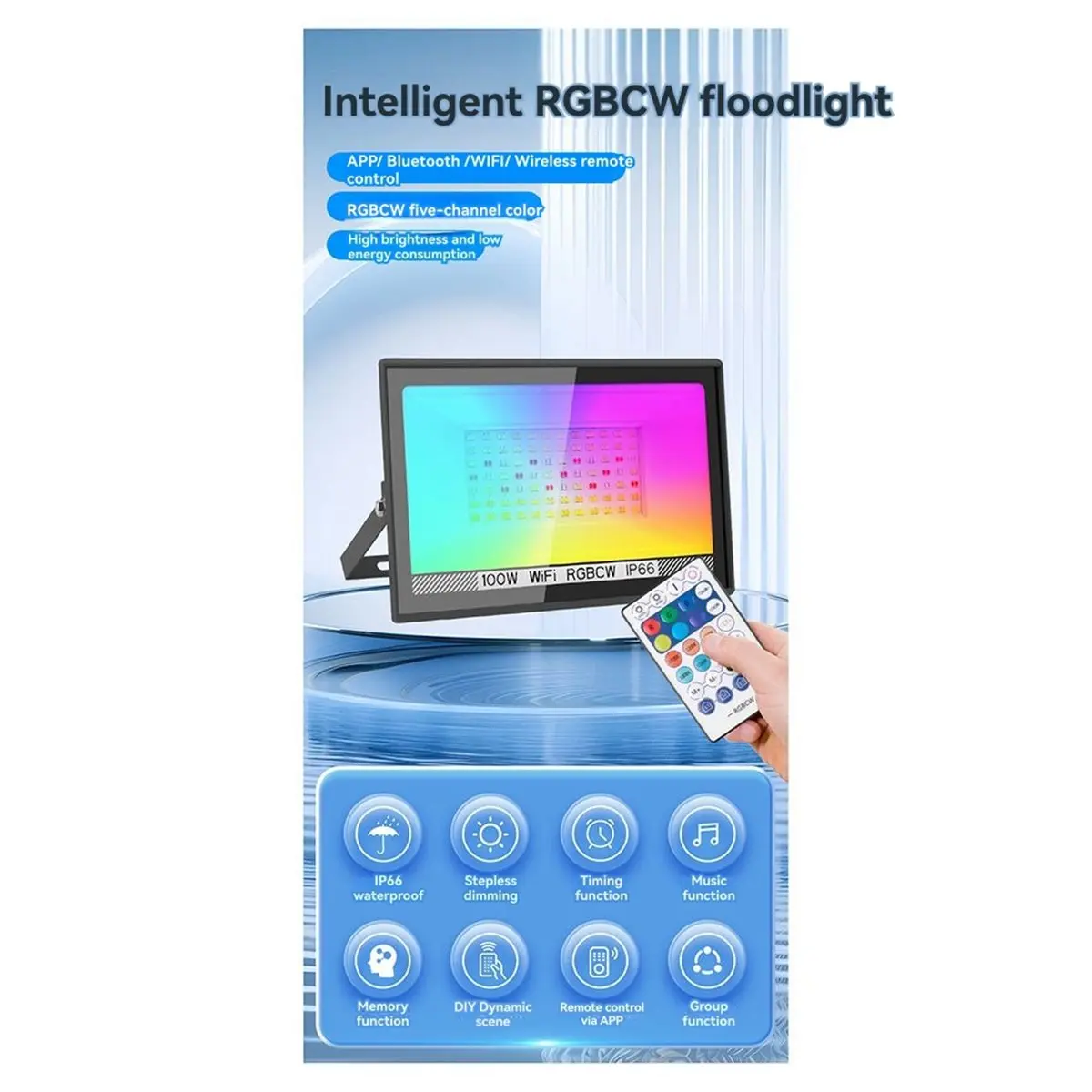 Nices 100W RGBCW LED Flood Light APP Remote Control Floodlight Outdoor Garden Lamp Decorative Wall Spotlight UK Plug