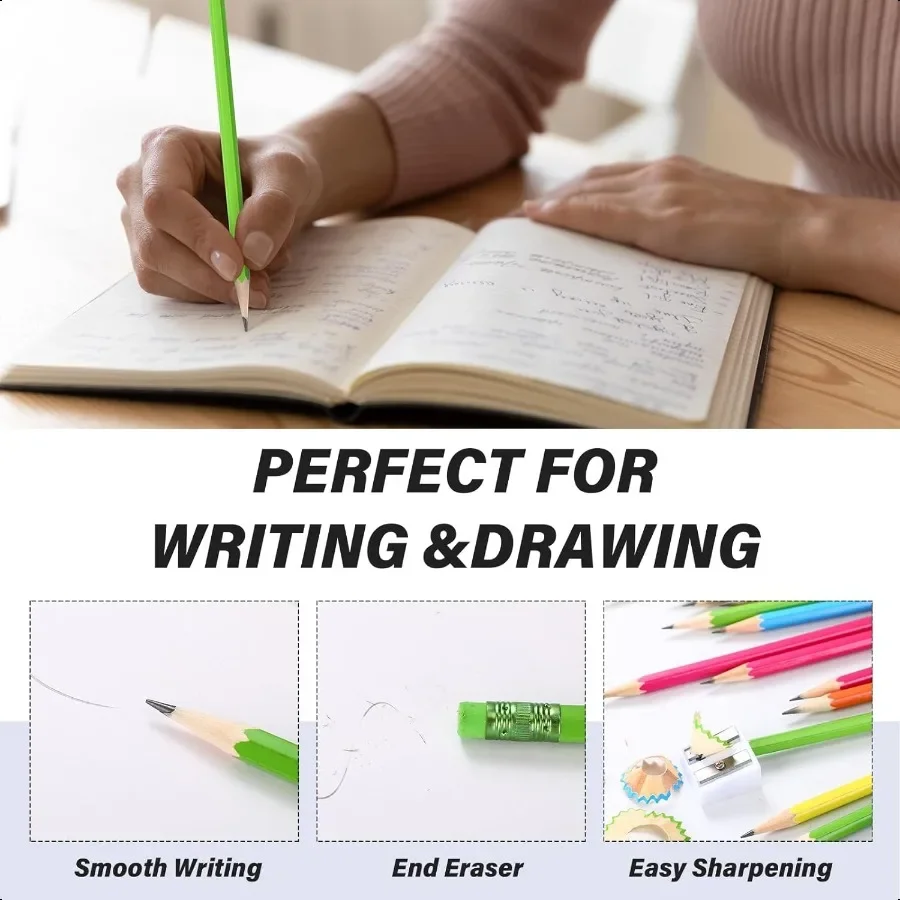 60 قطعة أقلام رصاص HB 2 أقلام رصاص خشبية غير شحذ مع ممحاة قلم رصاص سداسي لطيف جرافيت رقم 2 قلم للبالغين هدية امتحان Sc