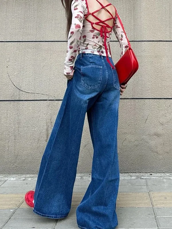 Y2K Spicy Girl Jeans Women Retro High Waisted Wide Leg Loose Slimming Straight Leg Floor Length Casual Drape Trousers