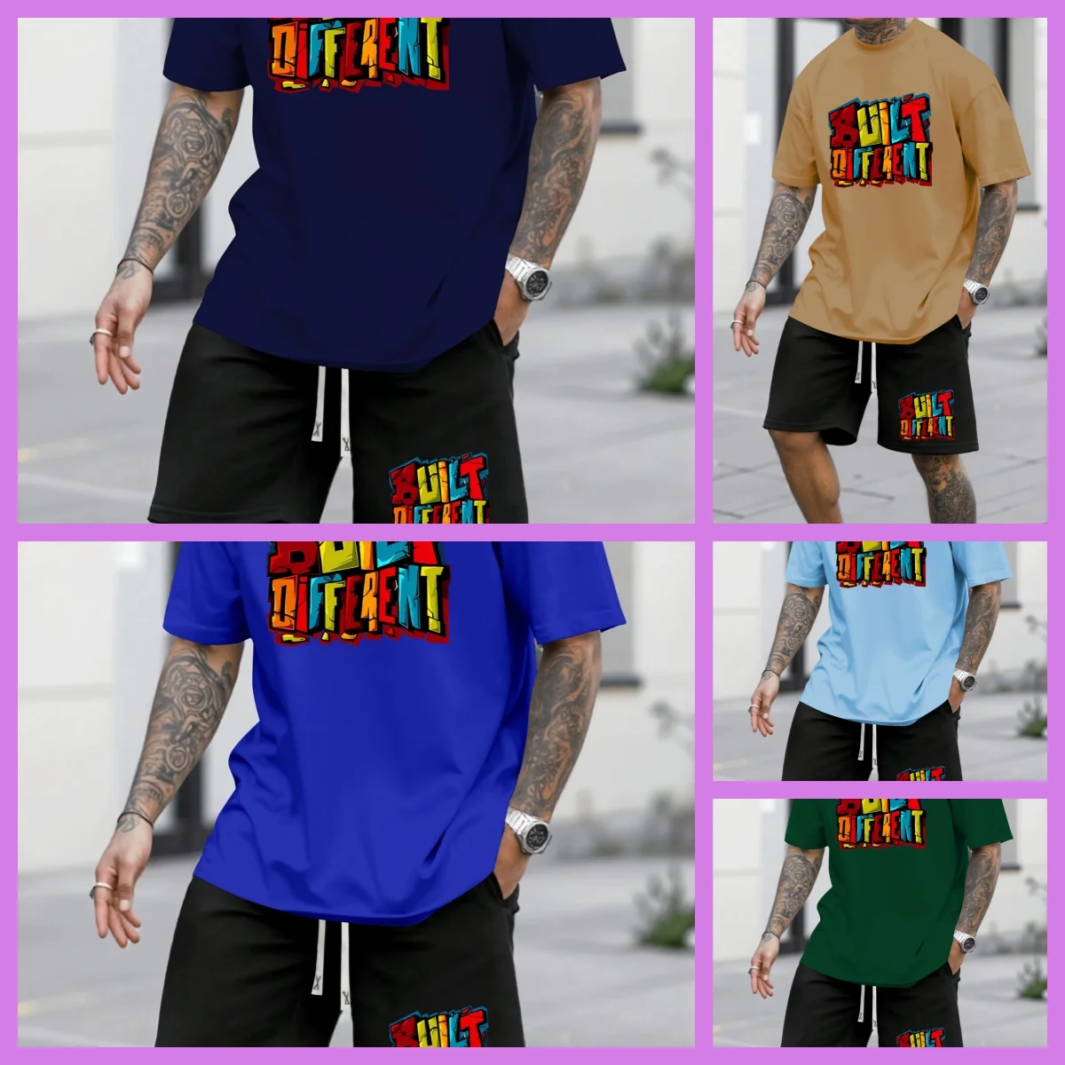 

Summer hot-selling men's alphabet printing T-shirt shorts set breathable comfortable quick-drying sports and leisure men's suit