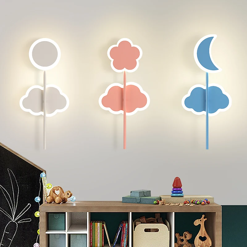 

Children's Room Wall Lamps Boys Girls Bedroom Bedside Night Light Cute Wall Decor Wall Lights Cartoon Flowers Clouds Lamp LED