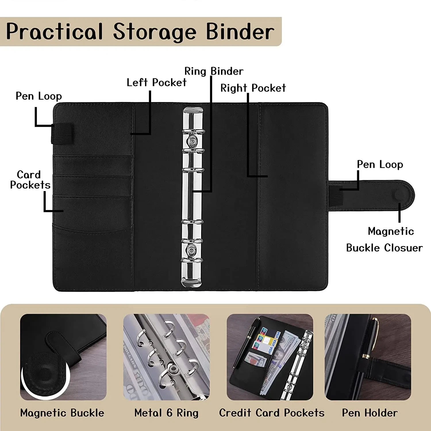 Budget Planner 2024 Cash Envelope Savings Money 6 Holes Binder for Financial Management A6 Loose-leaf Notebook Binder Housing