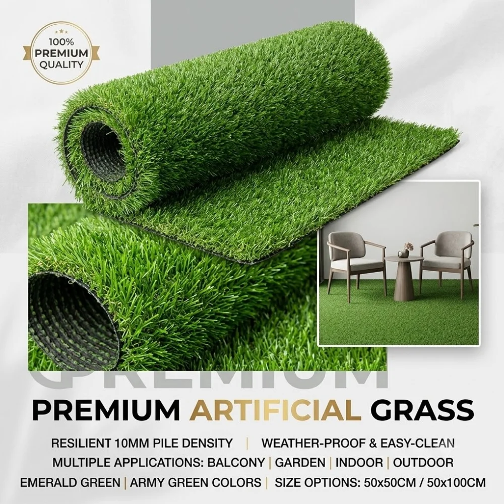 High Density Artificial Grass Mat Synthetic Turf Lawn Emerald Army Green Waterproof Indoor Outdoor Garden Balcony Decoration