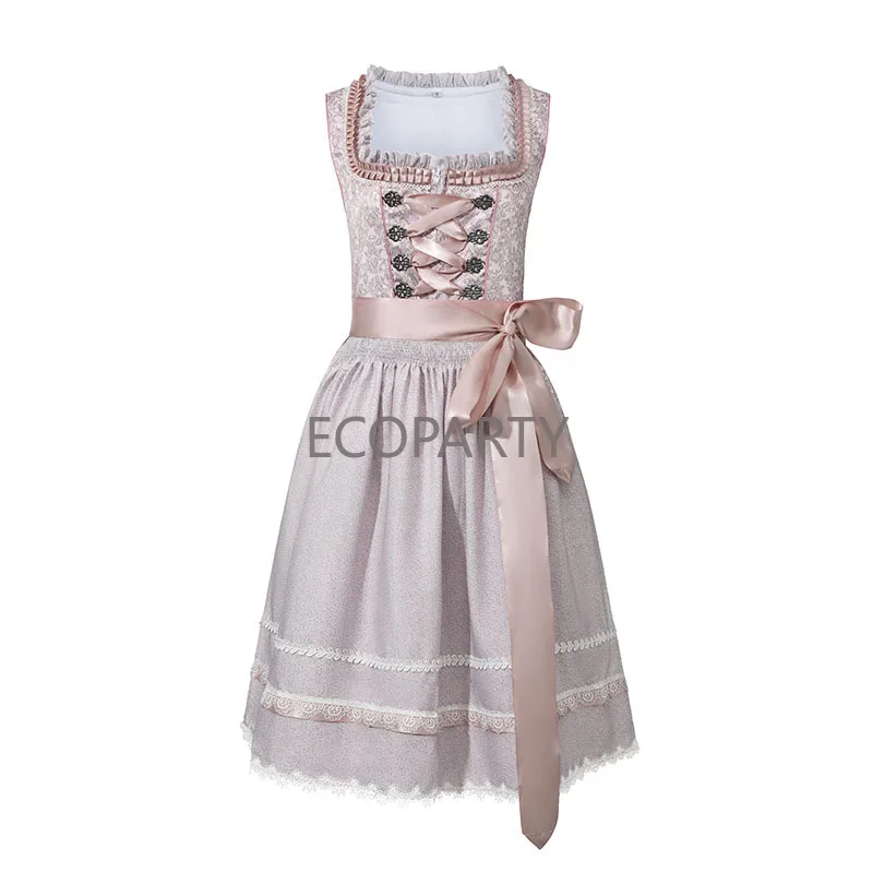 DisfrazGerman Oktoberfest-Robe de soirée traditionnelle, manches courtes, mini robe à lacets imbibée de vêtements, dentelle brodée, robe vintage