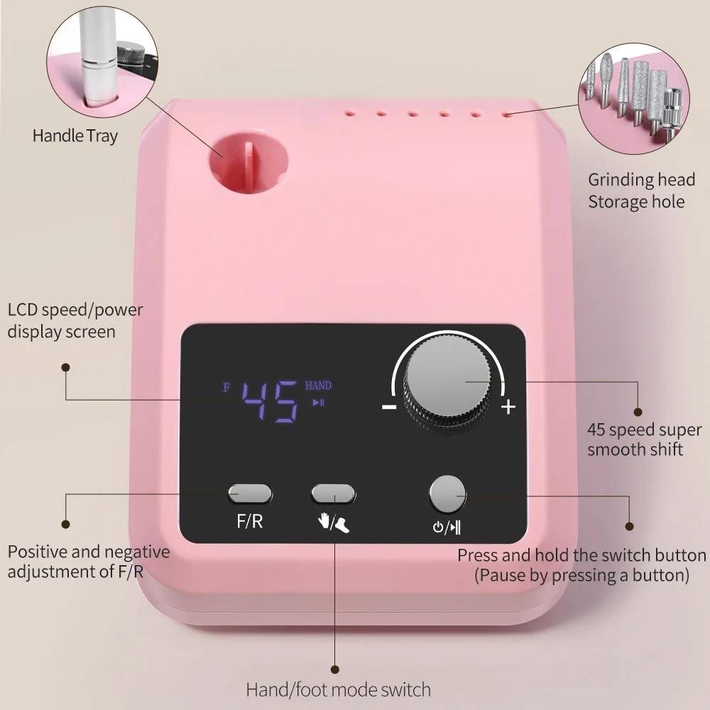 전문가용 45000RPM 전동 네일 드릴 - 충전식 휴대용 금속 네일 그라인더, 살롱 및 가정용 매니큐어 도구