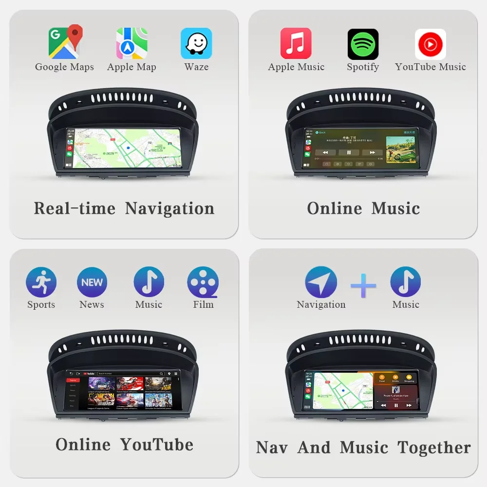 Immagine 6: Lettore Multimediale per Auto da 8.8 Pollici con CarPlay Wireless e Android Auto per BMW Serie 3 e 5 E60 E61 E63 E64 E90 E91 E92 E93 CCC CIC con GPS e BT
