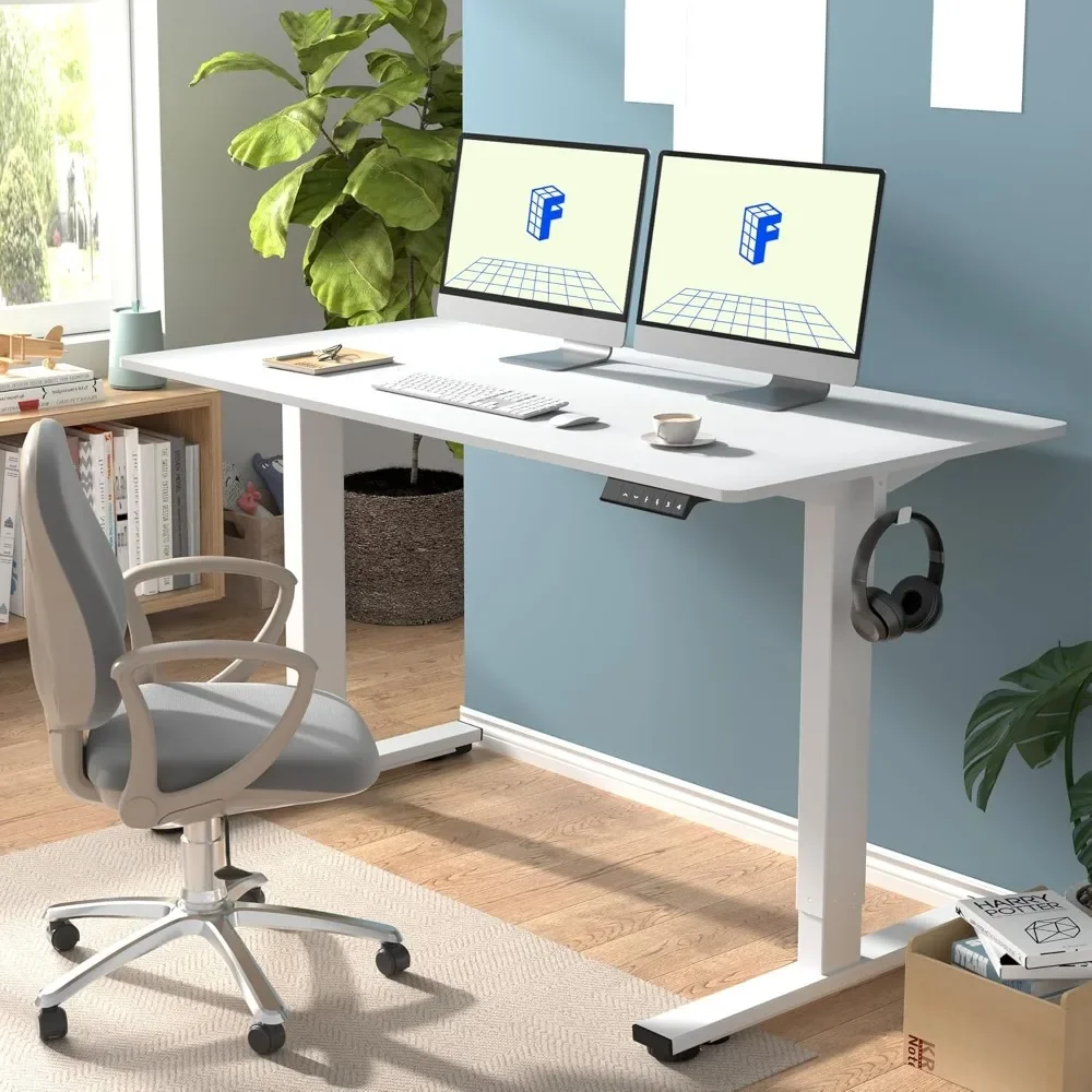 One-Piece Electric White Standing Desk 55 x 28 Inch Desktop Adjustable Height Desk Home Office Computer Workstation