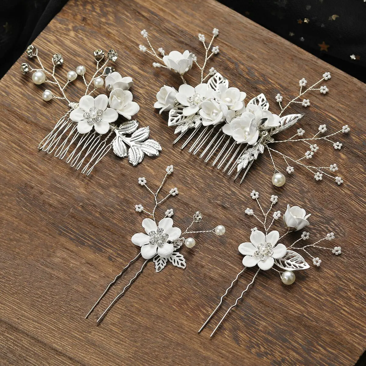 Luxury Wedding Bride Hair Jewelry Crystal Crown Hair Combs Bridal Clips Flower Hair Pin Blue White