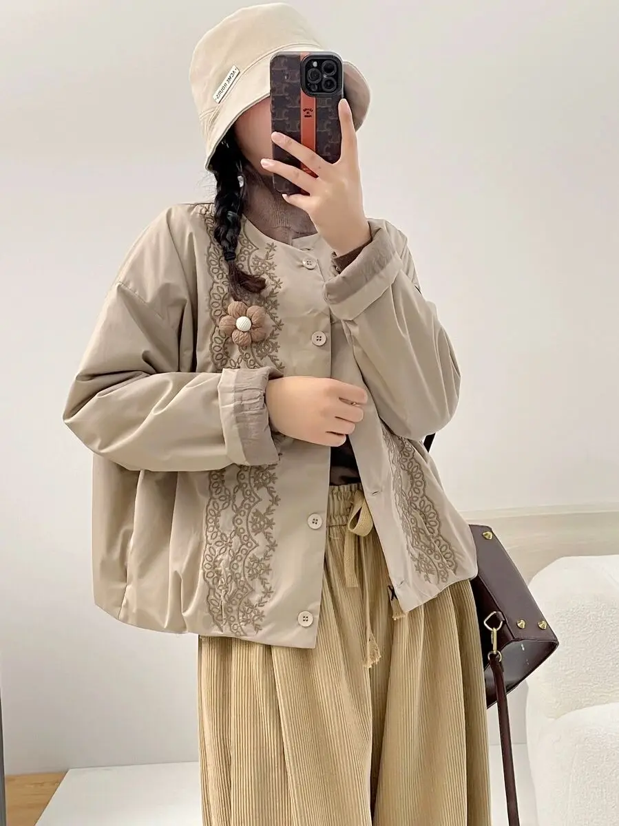 

Retro Chinese Sle Embroidered Cotton Jaet Baseball orm Women's Winter Loose Fit ort Coat Warmth Comfortable Cotton ...