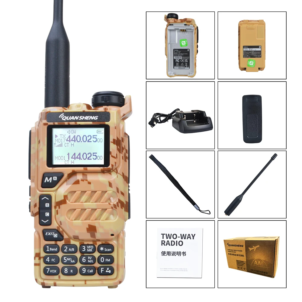 Quansheng-UV-K5カモフラージュトランシーバー、50-600mhz、vhf、uhf、tx dtmf、vox fm、エアバンド、ワイヤレス、高速コピー、1チャンネル、スクランブル、naa