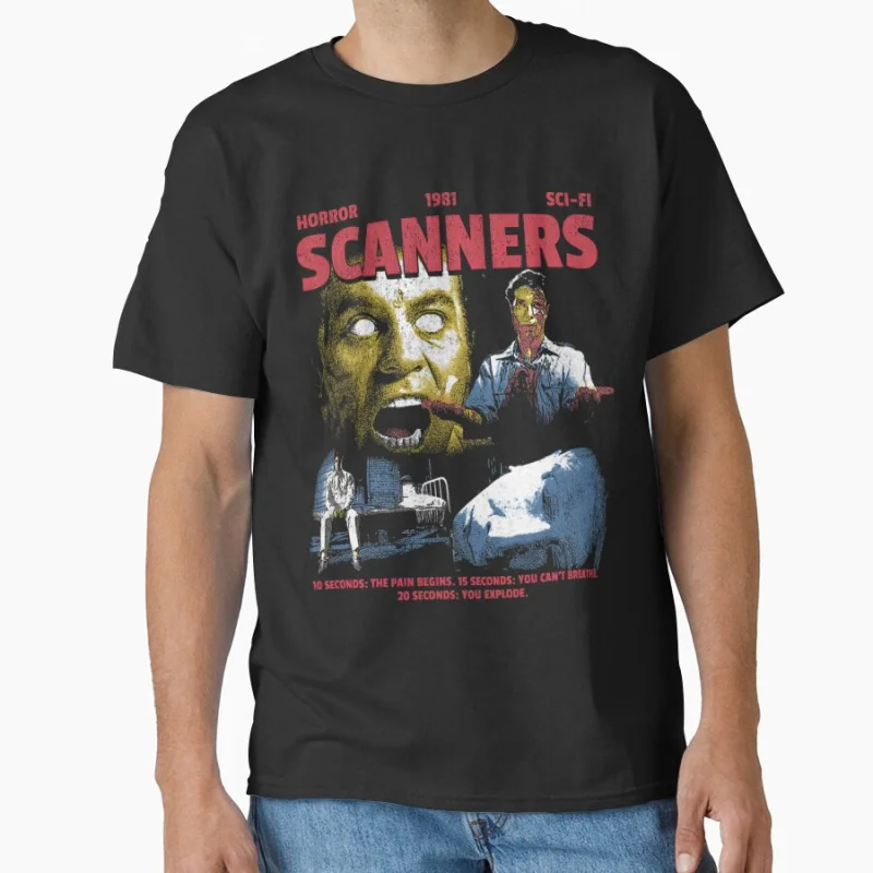 

Scanners 1981 Horror Movie Vintage Scary Halloween gift T shirt Large size Tops Retro Graphic Print Clothes 100% Cotton Tee