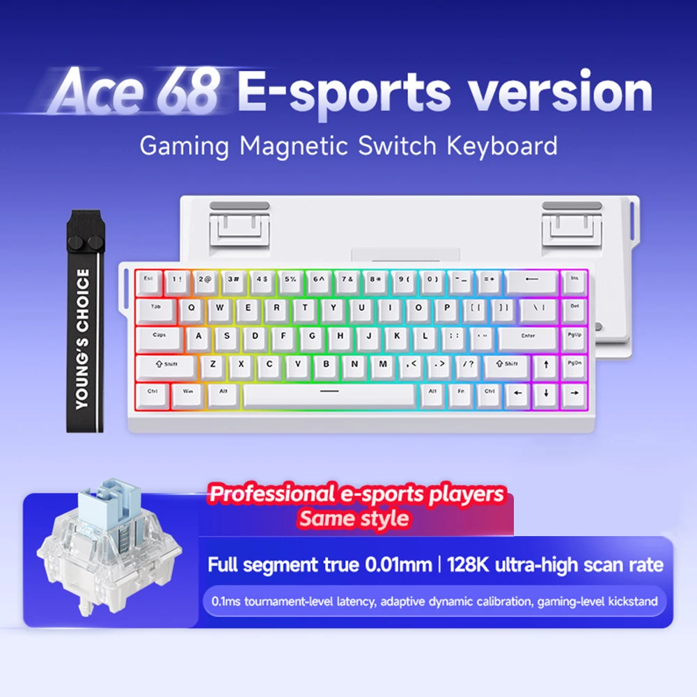 68 Keys Wired Mechanical Keyboard with Magnetic Axis 0.01mm Rapid Trigger Keyboard 128K Sampling Rate Support DKS/MT/TGL/RS/SOCD