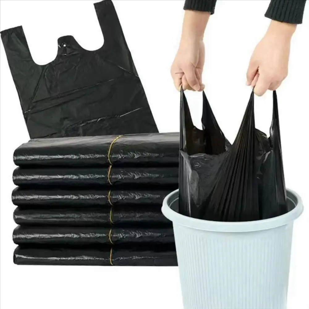 

200pcs Thickened Heavy Duty Trash Bags Plastic Durable Large Rubbish Bags 50*32cm with Handles Garbage Storage Bag Home Use