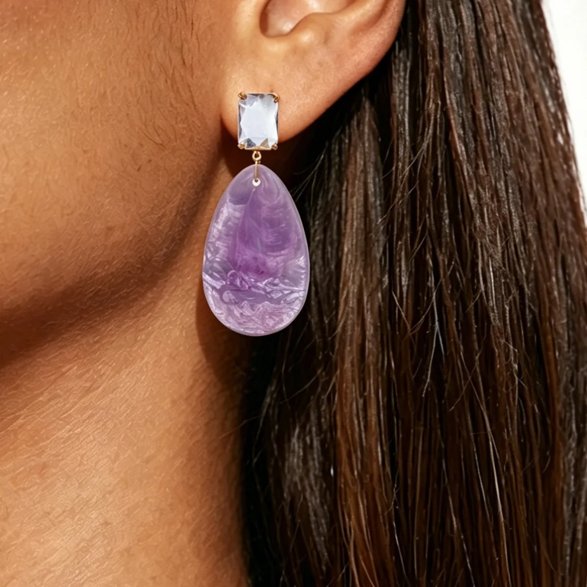 Translucent Purple Waterdrop Ear Danglers Marbled Texture Elegant Geometric Face Framing Pendant Graceful Dinner Ornaments