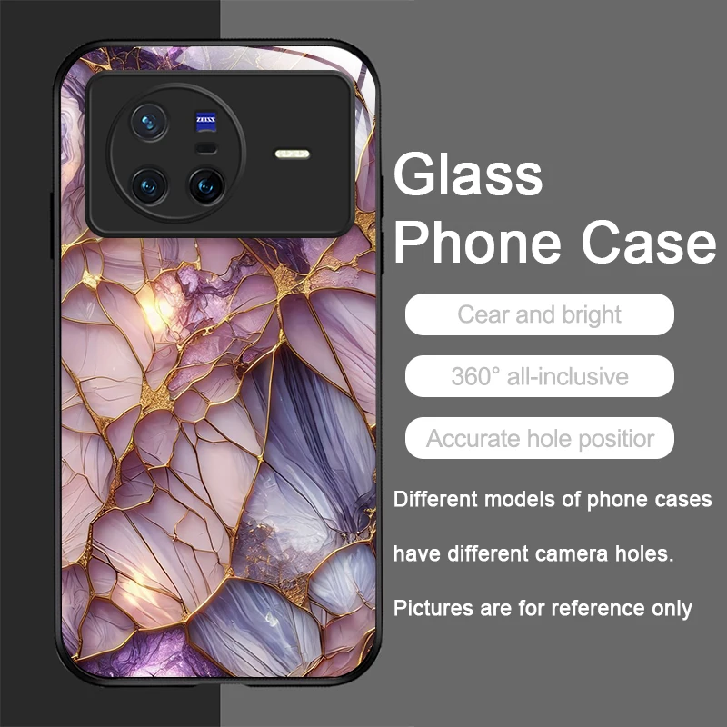 أنيق الأرجواني والكريستال الرخام الملمس الزجاج المقسى جراب هاتف ل ممن لهم رينو 13F 12 11 10 ProPlus Find X8 X3 Lite A58 A94 غطاء