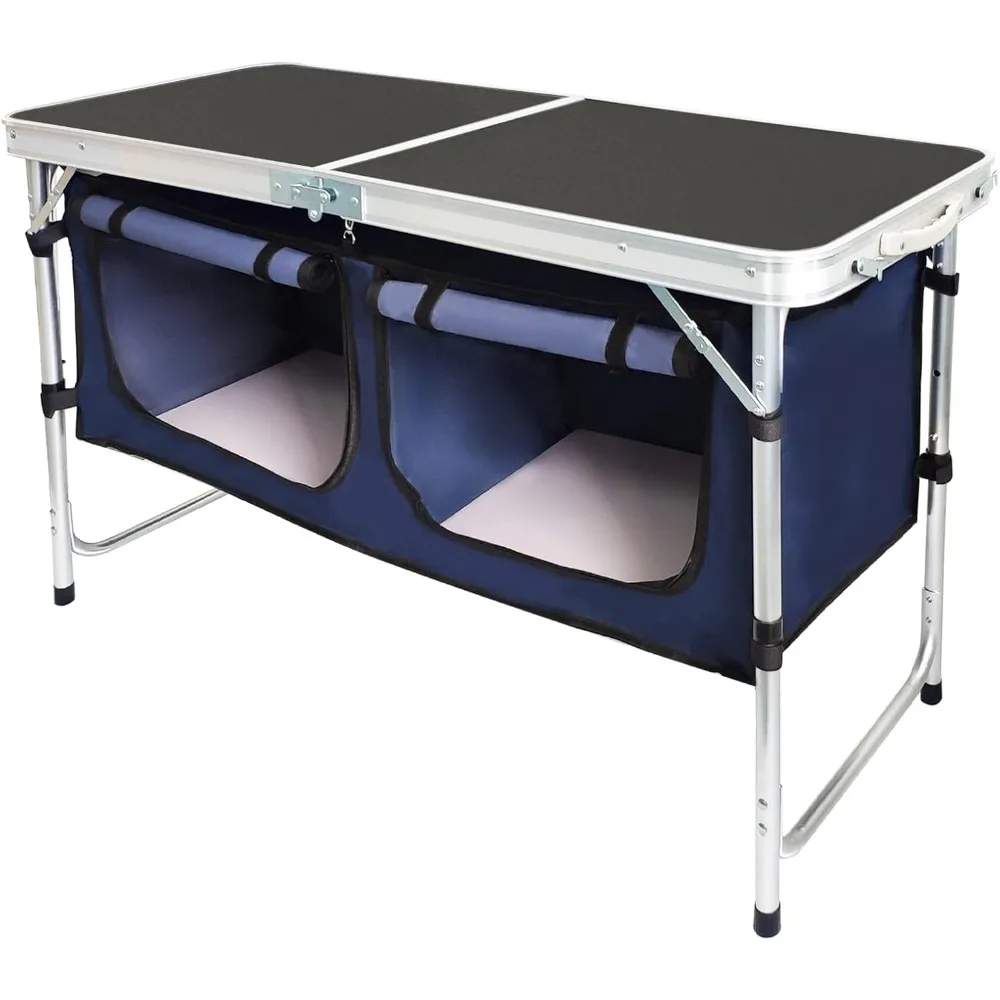 Outdoor Folding Table, Lightweight, Adjustable Height, with Storage Box, Suitable for Barbecue, Gatherings, Camping