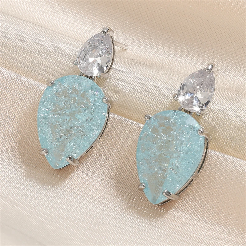 UILZ Luxury Blue Pink Rectangle Cubic Zirconia Dangle Earrings for Women Girls Fashion Jackpot Wedding Party Jewelry
